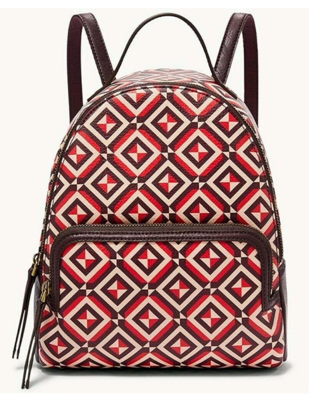 Fossil Felicity Red Geometric Mini Backpack in Red, Black & Creamy Pink - Picture 2 of 9